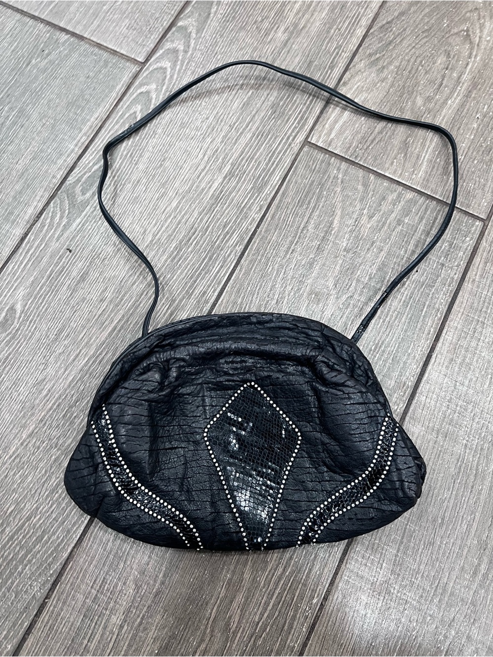 Vintage Michael Hoban Leather Crossbody | Studded Snakeskin Detail